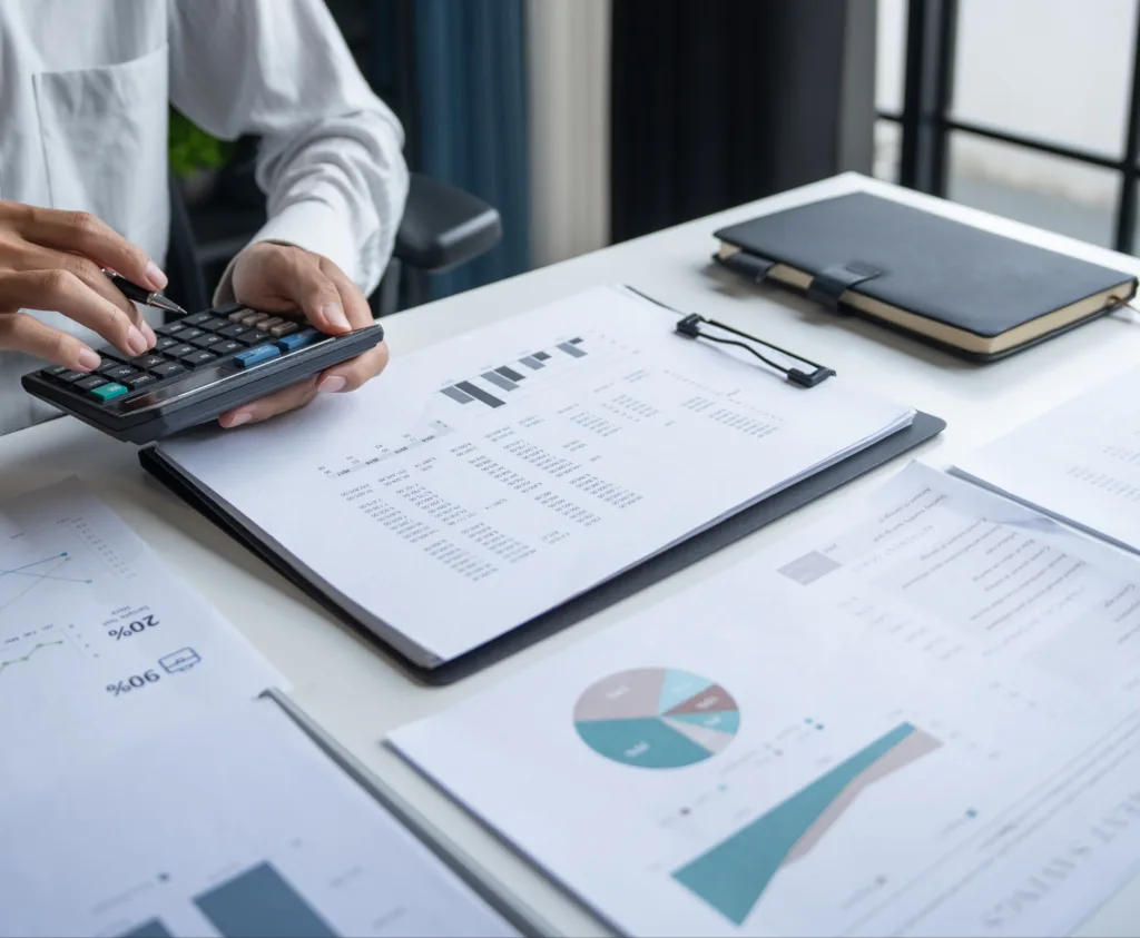 Financiele rapportages en grafieken op de overlegtafel